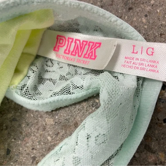 Victoria Secret PINK Neon Green Lace Bandeau Strapless Tube Bralette Bra Large - Picture 6 of 6